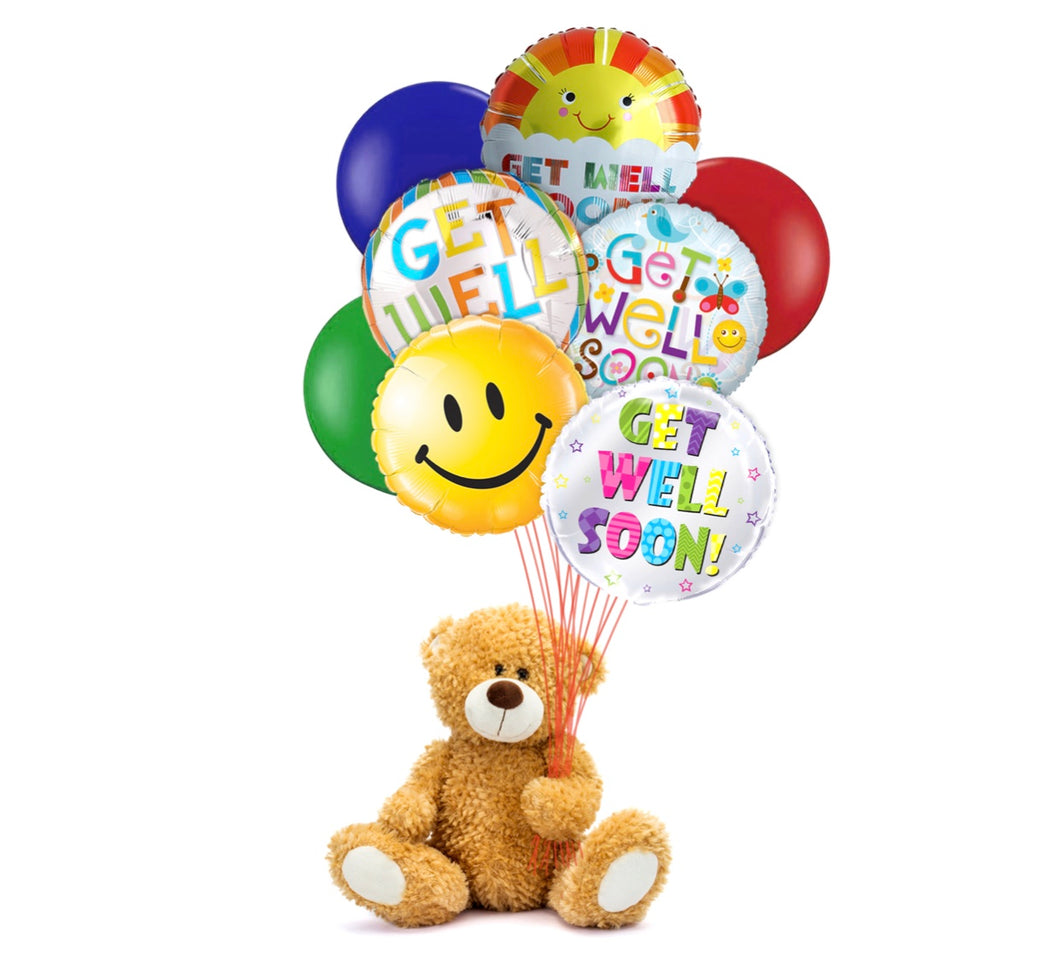 Get Well Balloon & Teddy Bear Bundle